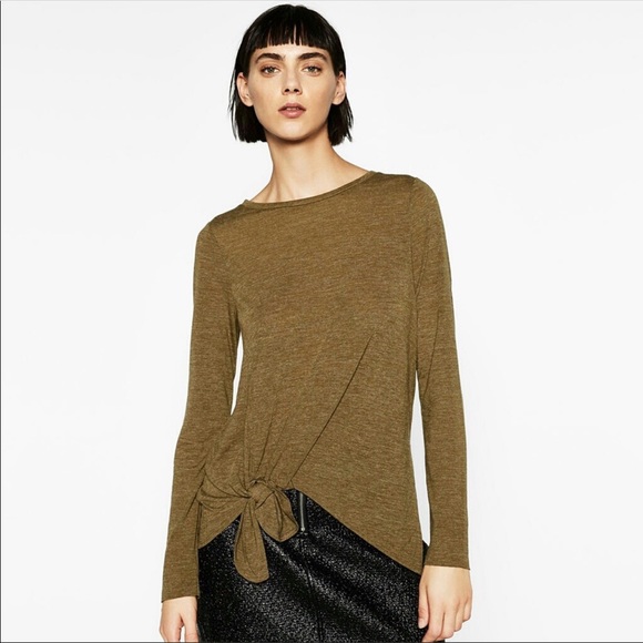 ZARA | Knit Khaki Top with Front Knot - Picture 2 of 8